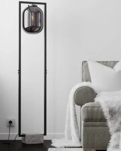 Wohnzimmerlampen|Glaslampen*By Rydéns Stehleuchte Rauchglas Metall Stein 150 cm Retro Design E27