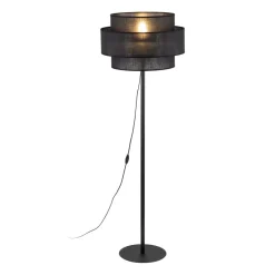 TK Lighting Stehleuchte Schwarz 155 cm E27 Stoff Metall Ø 50 cm< Wohnzimmerlampen|Stofflampen