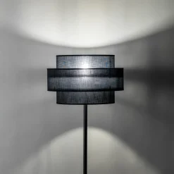 TK Lighting Stehleuchte Schwarz 155 cm E27 Stoff Metall Ø 50 cm< Wohnzimmerlampen|Stofflampen