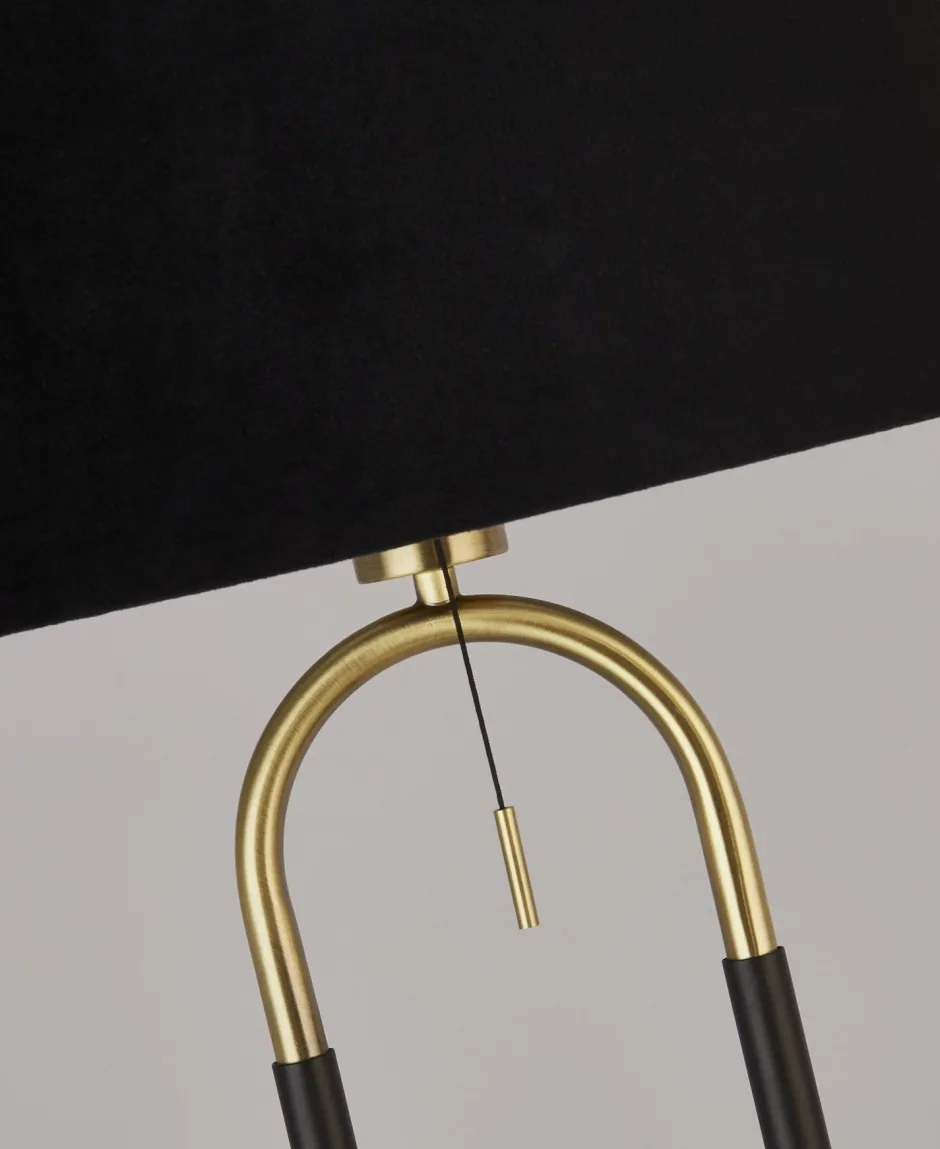 Wohnzimmerlampen|Stofflampen*Searchlight Stehleuchte Stoff Metall 161 cm E27 in Schwarz Messing