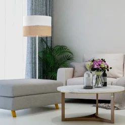 Wohnzimmerlampen|Stofflampen*TK Lighting Stehleuchte Weiß Braun 159 cm Jute Stoff Metall Boho