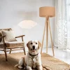 BPS Koncept Stehleuchte Wohnzimmer 146 cm Dreibein Holz Kork E27< Moderne Lampen|Holzlampen
