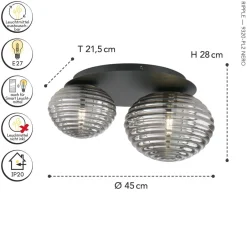 Wohnzimmerlampen|Glaslampen*Eco-Light Stilvolle Deckenleuchte Rauchglas 2-flmg E27 dekorativ