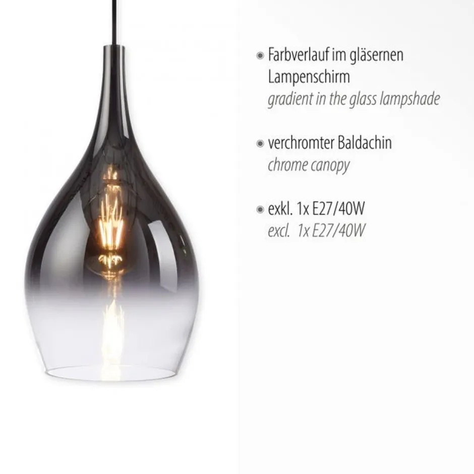 Hängelampen|Bürolampen*Paul Neuhaus Stilvolle Pendelleuchte Glas Chrom Anthrazit E27 Ø20 cm