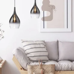 Hängelampen|Bürolampen*Paul Neuhaus Stilvolle Pendelleuchte Glas Chrom Anthrazit E27 Ø20 cm