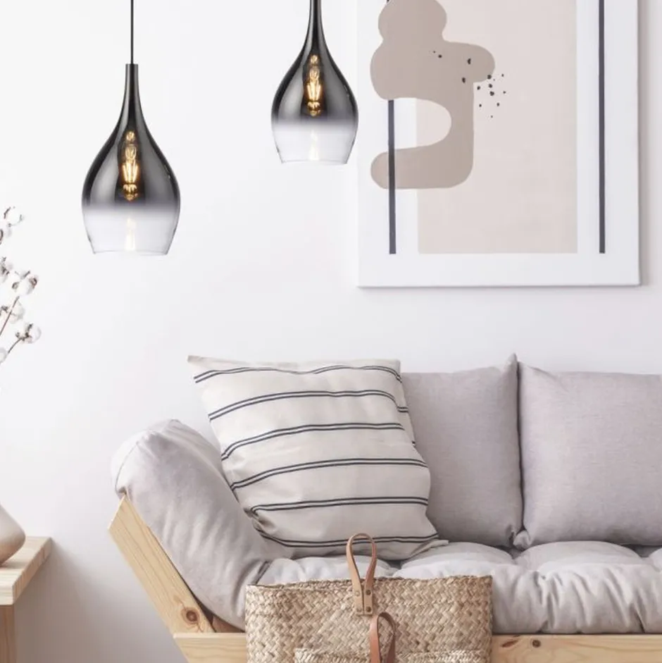 Hängelampen|Bürolampen*Paul Neuhaus Stilvolle Pendelleuchte Glas Chrom Anthrazit E27 Ø20 cm