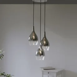 Paul Neuhaus Stilvolle Pendelleuchte Glas Chrom Anthrazit E27 3-flmg< Hängelampen|Bürolampen