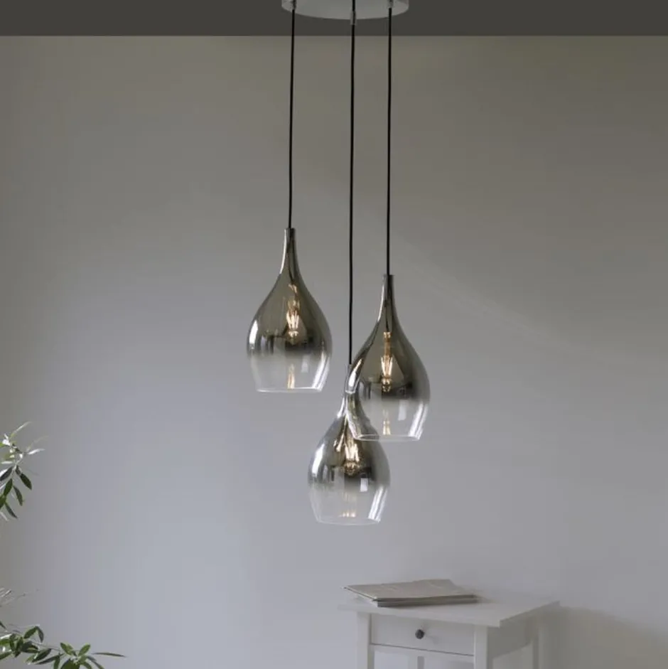 Paul Neuhaus Stilvolle Pendelleuchte Glas Chrom Anthrazit E27 3-flmg< Hängelampen|Bürolampen