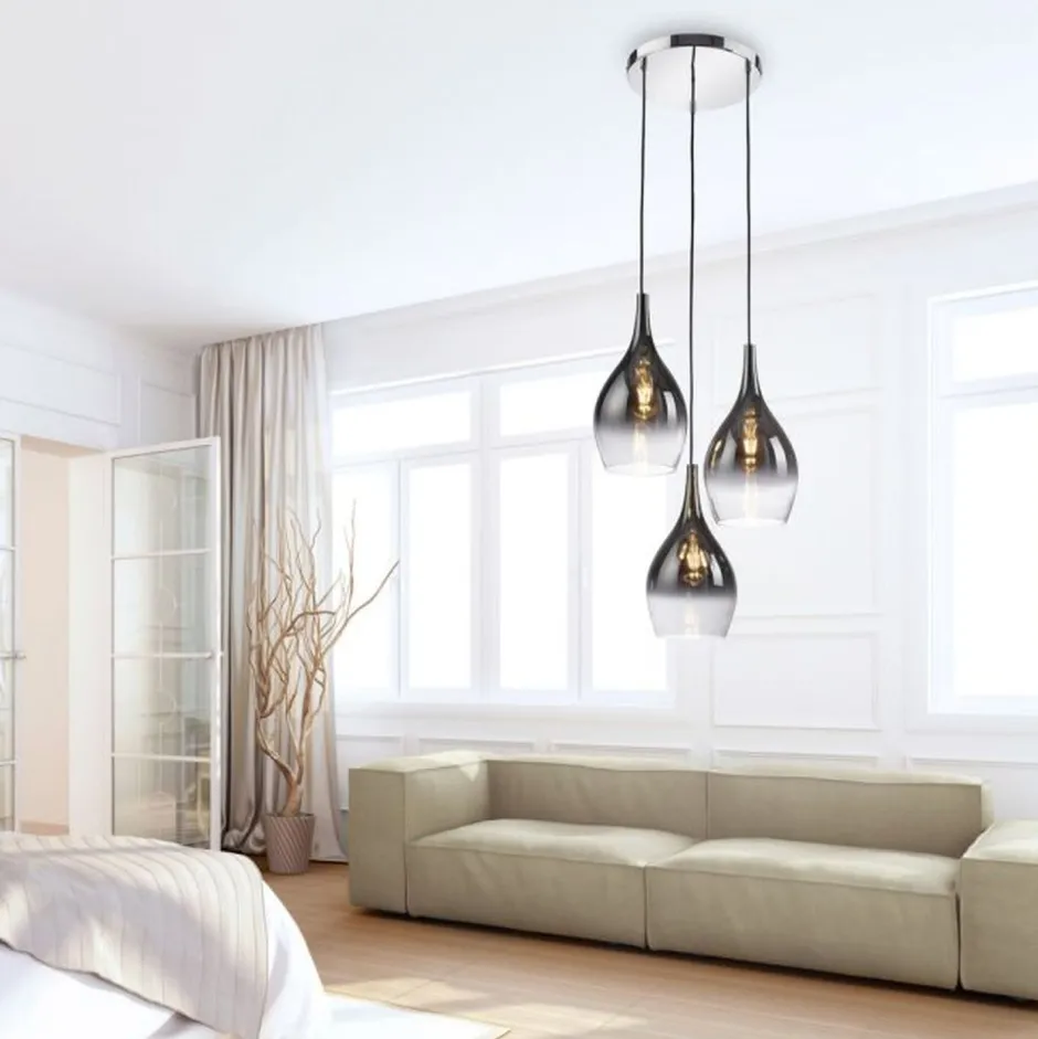 Paul Neuhaus Stilvolle Pendelleuchte Glas Chrom Anthrazit E27 3-flmg< Hängelampen|Bürolampen