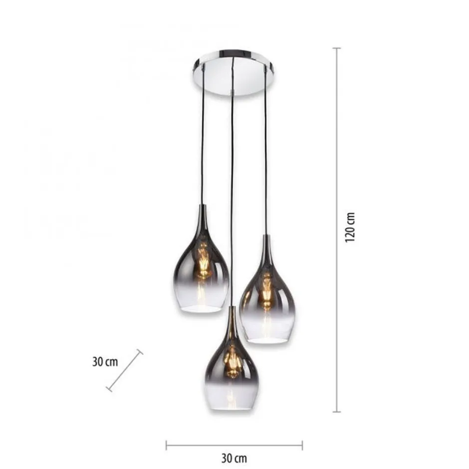 Paul Neuhaus Stilvolle Pendelleuchte Glas Chrom Anthrazit E27 3-flmg< Hängelampen|Bürolampen