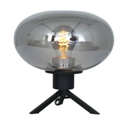 Steinhauer Stilvolle Tischlampe Metall Glas in Rauchgrau E27 22 cm< Tischlampen|Schlafzimmer Lampen