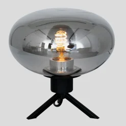 Steinhauer Stilvolle Tischlampe Metall Glas in Rauchgrau E27 22 cm< Tischlampen|Schlafzimmer Lampen