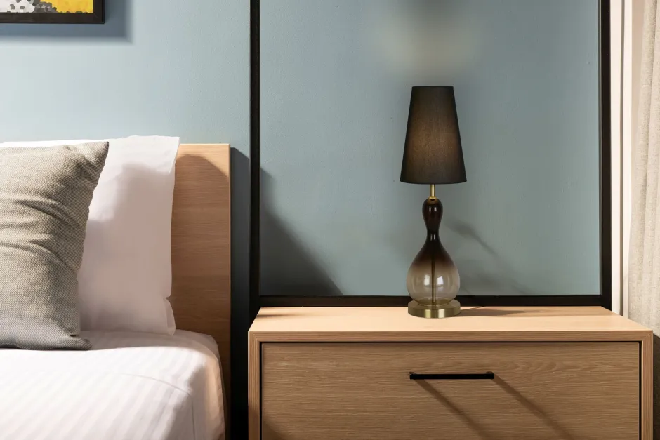 Wohnzimmerlampen|Glaslampen*Searchlight Stilvolle Tischleuchte Stoffschirm Glas E27 67 cm hoch