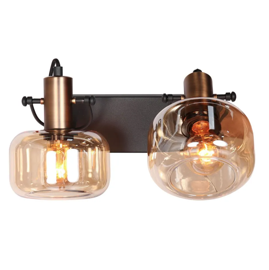 Steinhauer Stilvoller Wandstrahler Schwarz Bernstein E27 B:40 cm< Spots|Wandleuchten