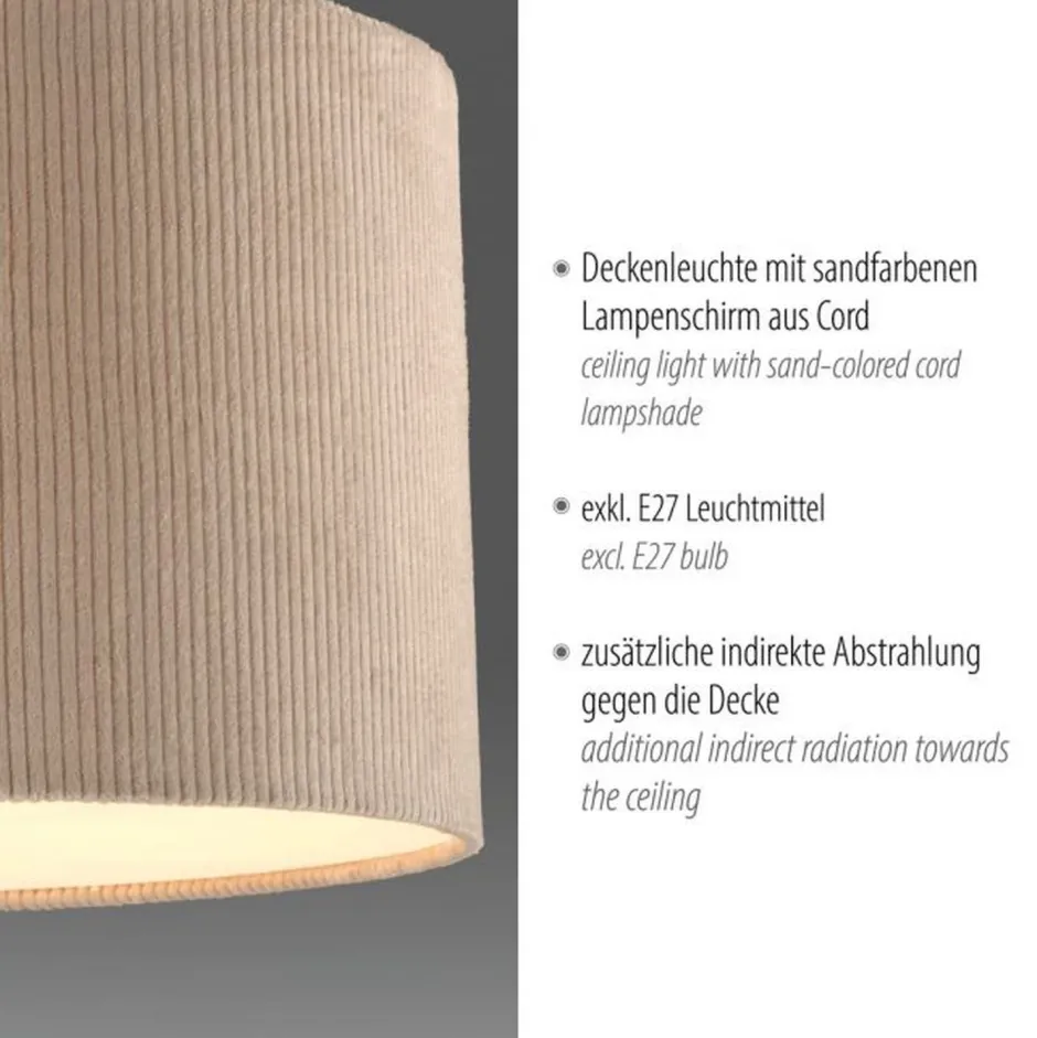 Just Light Stoff Deckenlampe blendarm Beige E27 Ø35 cm gemütlich< Wohnzimmerlampen|Stofflampen