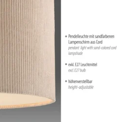 Hängelampen|Bürolampen*Just Light Stoff Hängelampe blendarm Beige E27 Ø45 cm gemütlich