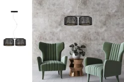 Bürolampen|Wohnzimmerlampen*Belis Stoff Hängelampe blendarm Graphit Muster E27 70 cm lang