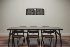 Bürolampen|Wohnzimmerlampen*Belis Stoff Hängelampe blendarm Graphit Muster E27 70 cm lang