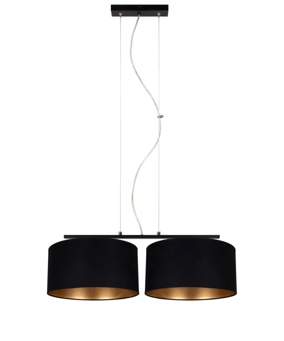 Bürolampen|Wohnzimmerlampen*Belis Stoff Hängelampe blendarm Schwarz Gold E27 70 cm lang