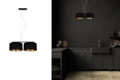 Bürolampen|Wohnzimmerlampen*Belis Stoff Hängelampe blendarm Schwarz Gold E27 70 cm lang