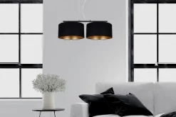 Bürolampen|Wohnzimmerlampen*Belis Stoff Hängelampe blendarm Schwarz Gold E27 70 cm lang