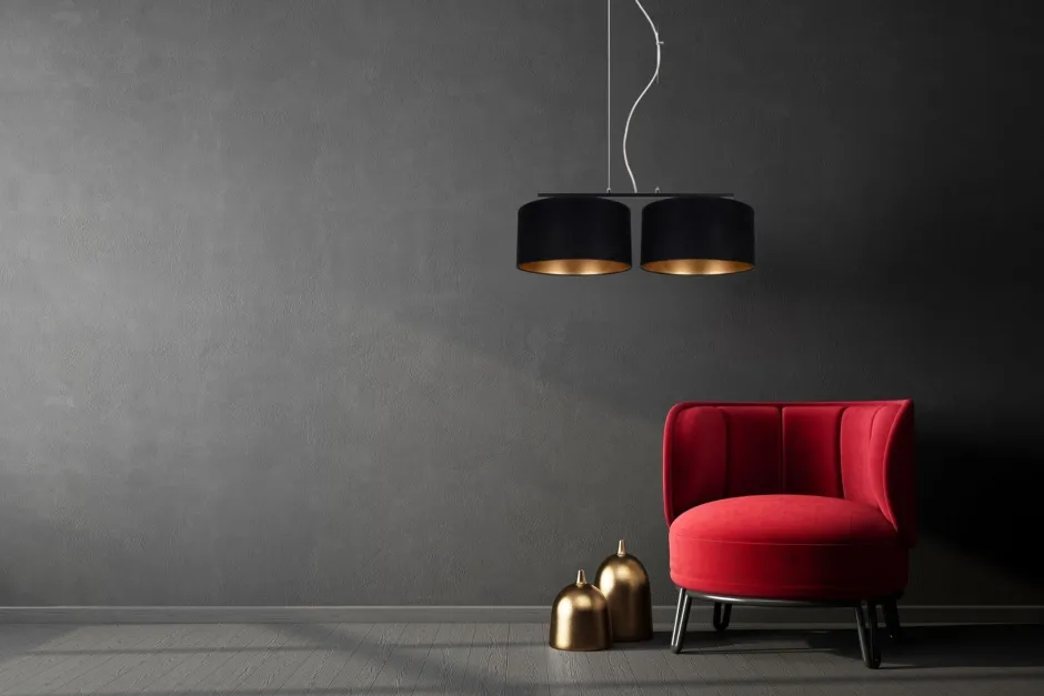 Bürolampen|Wohnzimmerlampen*Belis Stoff Hängelampe blendarm Schwarz Gold E27 70 cm lang