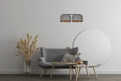 Belis Stoff Hängelampe blendarm Graphit Gold E27 70 cm lang< Bürolampen|Wohnzimmerlampen