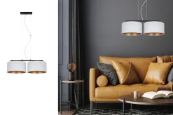 Belis Stoff Hängelampe Schwarz Weiß Gold E27 70 cm lang< Wohnzimmerlampen|Esszimmer Lampen