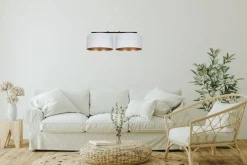 Belis Stoff Hängelampe Schwarz Weiß Gold E27 70 cm lang< Wohnzimmerlampen|Esszimmer Lampen