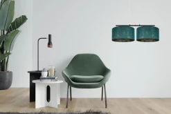 Belis Stoff Pendelleuchte blendarm Grün Muster E27 70 cm lang< Hängelampen|Bürolampen