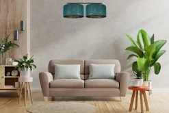 Belis Stoff Pendelleuchte blendarm Grün Muster E27 70 cm lang< Hängelampen|Bürolampen