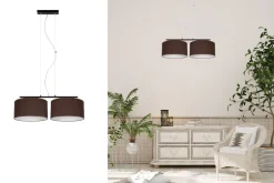 Belis Stoff Pendelleuchte blendarm Braun Weiß E27 70 cm lang< Hängelampen|Bürolampen