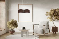 Belis Stoff Pendelleuchte blendarm Braun Weiß E27 70 cm lang< Hängelampen|Bürolampen