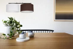 Belis Stoff Pendelleuchte blendarm Weiß Braun E27 70 cm lang< Hängelampen|Bürolampen