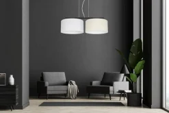 Belis Stoff Pendelleuchte blendarm Weiß Ecru E27 70 cm lang< Hängelampen|Bürolampen