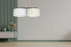 Belis Stoff Pendelleuchte blendarm Weiß Ecru E27 70 cm lang< Hängelampen|Bürolampen