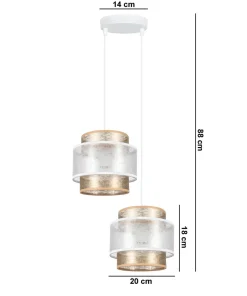 Hängelampen|Bürolampen*Belis Stoff Pendelleuchte Weiß Gold E27 2-flammig L:33 cm