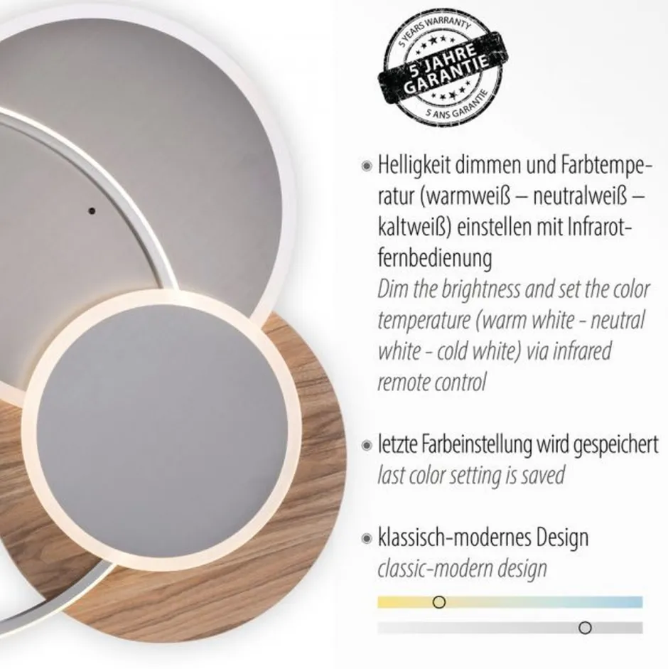 Paul Neuhaus Stylische LED Deckenlampe Holz Ringe 6000 lm dimmbar< Deckenleuchten|Flurlampen