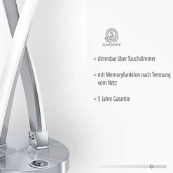 Paul Neuhaus Stylische LED Tischlampe in Stahl 13 W dimmbar Touch< Wohnzimmerlampen|Schlafzimmer Lampen