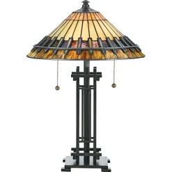 Elstead Tiffany Lampe Tisch Zugschalter 57cm hoch Premium Design< Glaslampen|Designerlampen