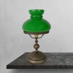 Giovanni Battista Tischlampe 39 cm Jugendstil Glas Messing in Bronze Antik Grün< Tischlampen|Jugendstil Lampen