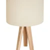 Schlafzimmer Lampen|Holzlampen*BPS Koncept Tischlampe AYLMER Creme Gold Retro Dreibein 46cm Holz