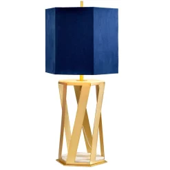 Tischlampen|Schlafzimmer Lampen*Elstead Tischlampe Design Gold Blau Marmor Fuß 87cm hoch