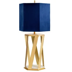Tischlampen|Schlafzimmer Lampen*Elstead Tischlampe Design Gold Blau Marmor Fuß 87cm hoch