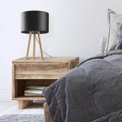 Tischlampen|Schlafzimmer Lampen*TK Lighting Tischlampe Dreibein 46 cm Skandinavisch Holz Stoff E27