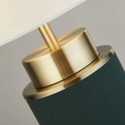 Stofflampen|Rustikale Lampen*Searchlight Tischlampe E27 72 cm hoch Stoff Metall Grün Weiß Messing