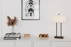 By Rydéns Tischlampe E27 56 cm Schwarz Weiß eckig Stoff Metall< Wohnzimmerlampen|Schlafzimmer Lampen