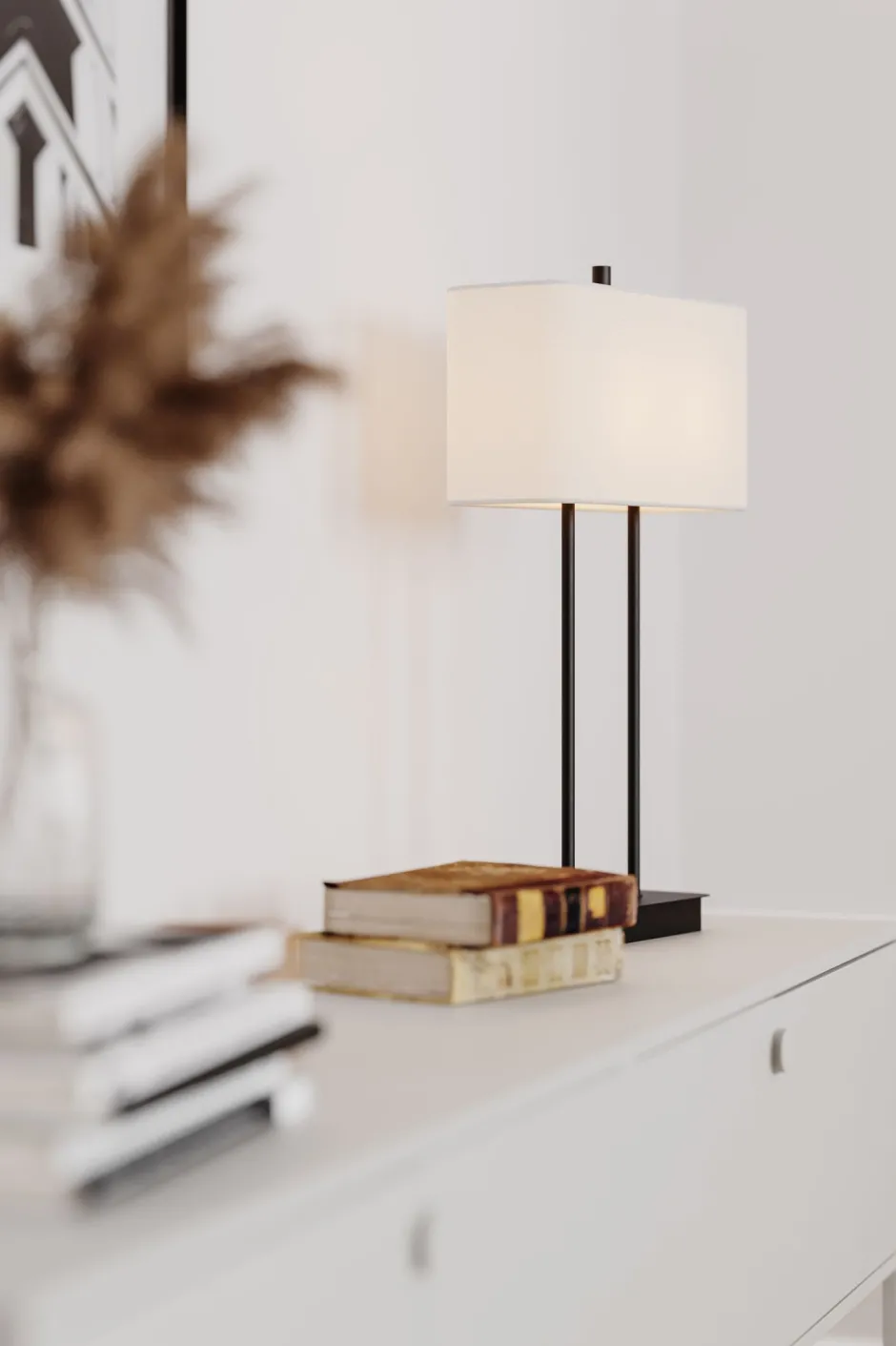 By Rydéns Tischlampe E27 56 cm Schwarz Weiß eckig Stoff Metall< Wohnzimmerlampen|Schlafzimmer Lampen