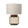 Tischlampen|Schlafzimmer Lampen*Elstead Tischlampe E27 Retro Design 51 cm Creme Grau Stoff Glas