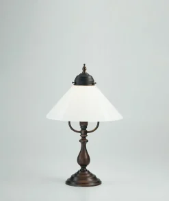 Berliner Messingleuchten Tischlampe Echt-Messing Antik Glas E27 39 cm blendarm< Wohnzimmerlampen|Metall Lampen